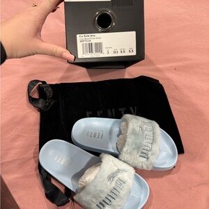 Fenty Puma Light Blue Faux Fur Slide Sandals